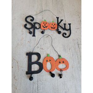 Mini glitter boo spooky sign Halloween hanging bell set decor